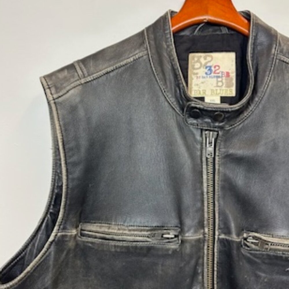 32 Bar Blues Leather Moto Vest Black XXL